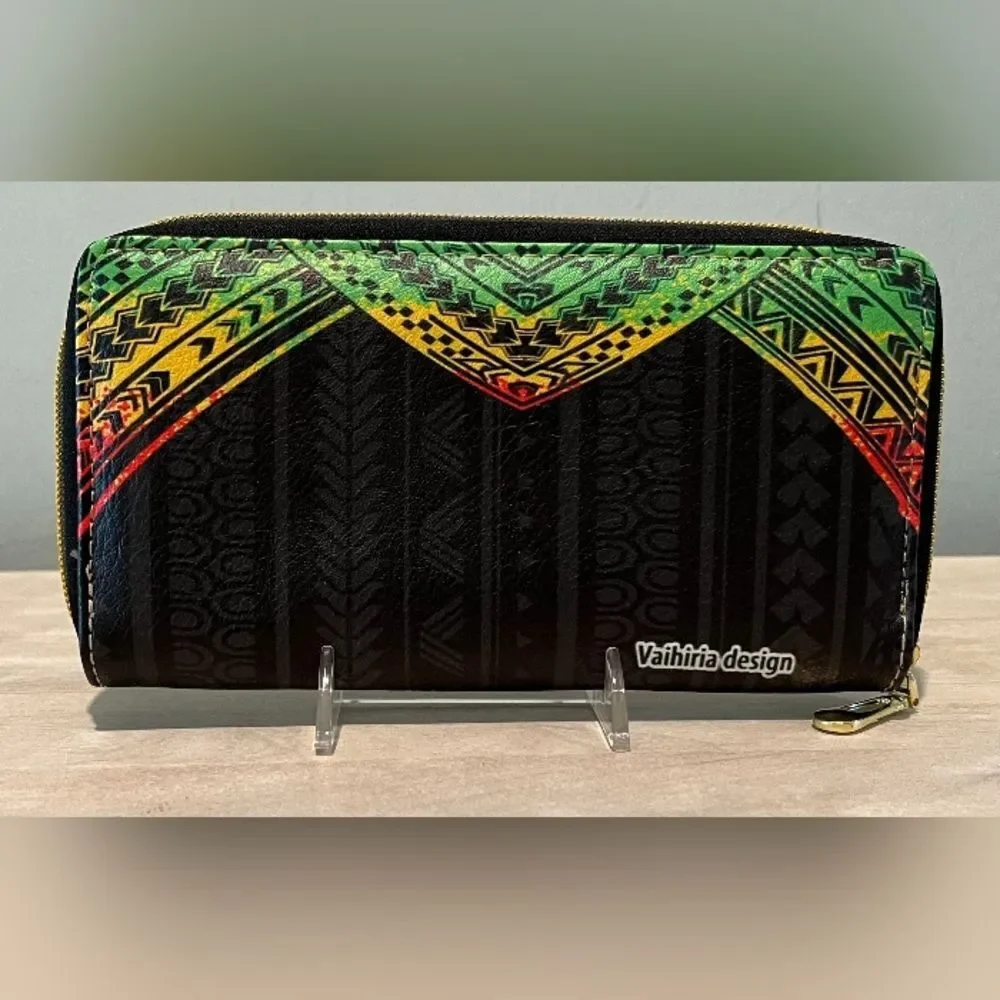 Vaihiria‎ Design Vegan Leather Long Wallet in a Polynesian Tribal Pattern